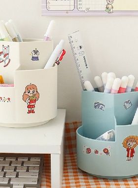 极速3-Grid Round Pen Holder MultifunGction 360 Degree Rotati