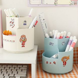 极速3-Grid Round Pen Holder MultifunGction 360 Degree Rotati