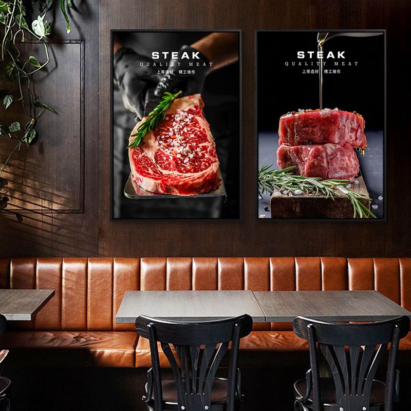 极速牛肉牛扒海报挂画西餐厅战斧B牛排店烤肉店火锅店酒店装饰画图片
