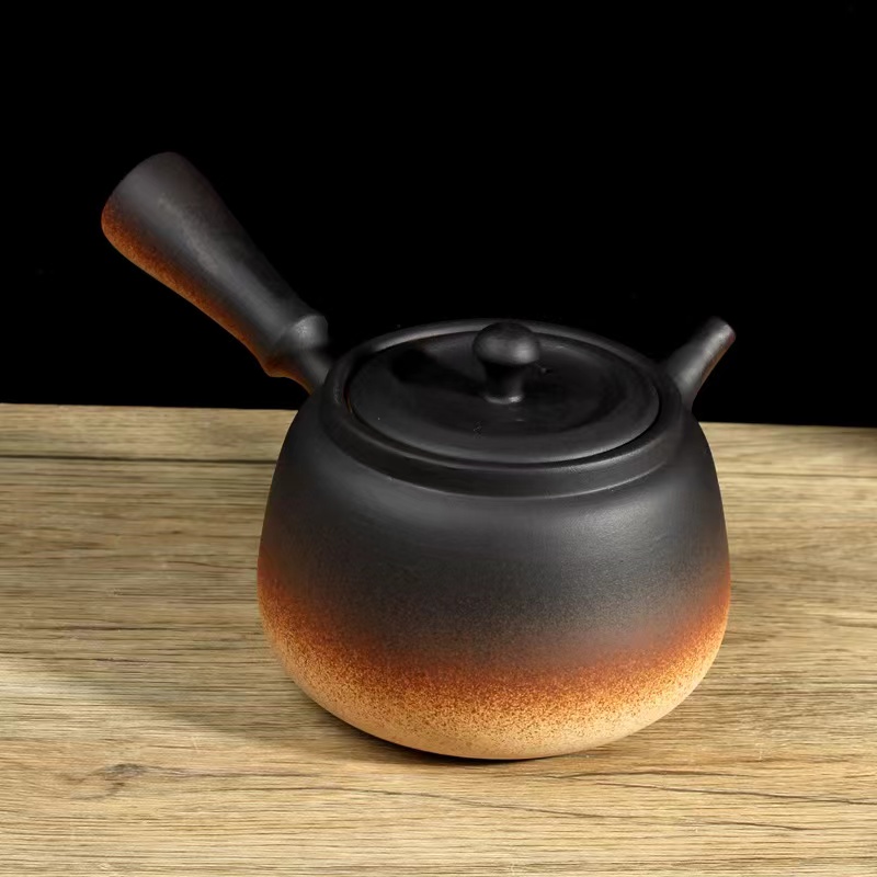 极速陶瓷茶壶g日式侧把壶粗陶壶白泥窑变釉耐热烧水壶煮茶壶黑晶
