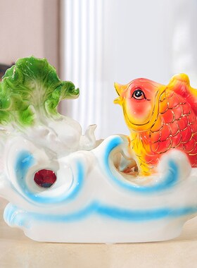 新品创意鱼摆件葫芦白菜陶瓷装饰品客厅家居酒柜电视X柜结婚礼物