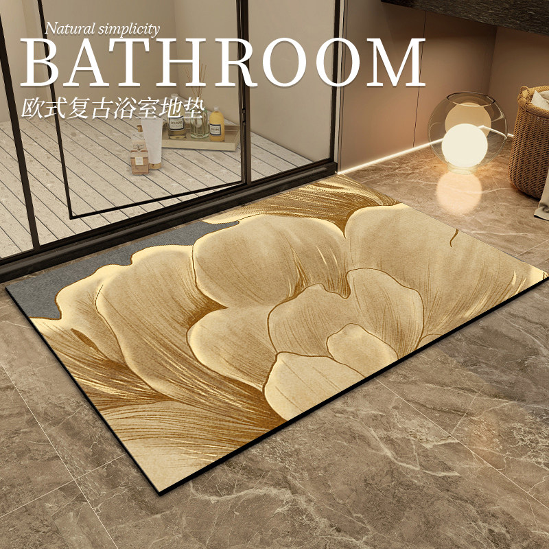 2024新款欧式复古浴室地垫卫生间地毯洗手间硅藻泥吸水防滑脚垫子