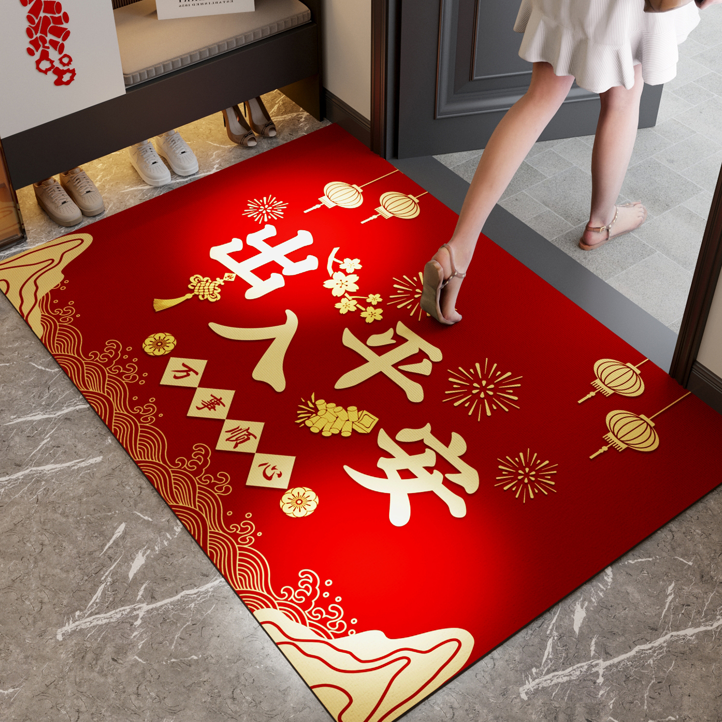 入户门地垫出入平安门厅脚垫硅藻泥红色进门地毯喜庆门口吸水门垫