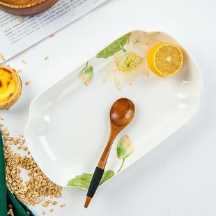 家用骨瓷蒸全鱼盘碟子12英寸菜鱼盘长方形陶瓷花边深汤鱼盘