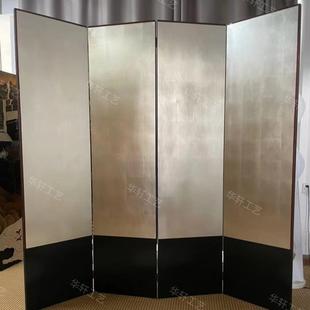 空白素面屏风 定制折叠简约银箔客厅屏风沙发背景手绘漆画金箔日式