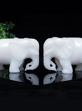 白玉大象摆件玉石象风水象家居桌面客厅摆设办公室商务开业乔迁礼