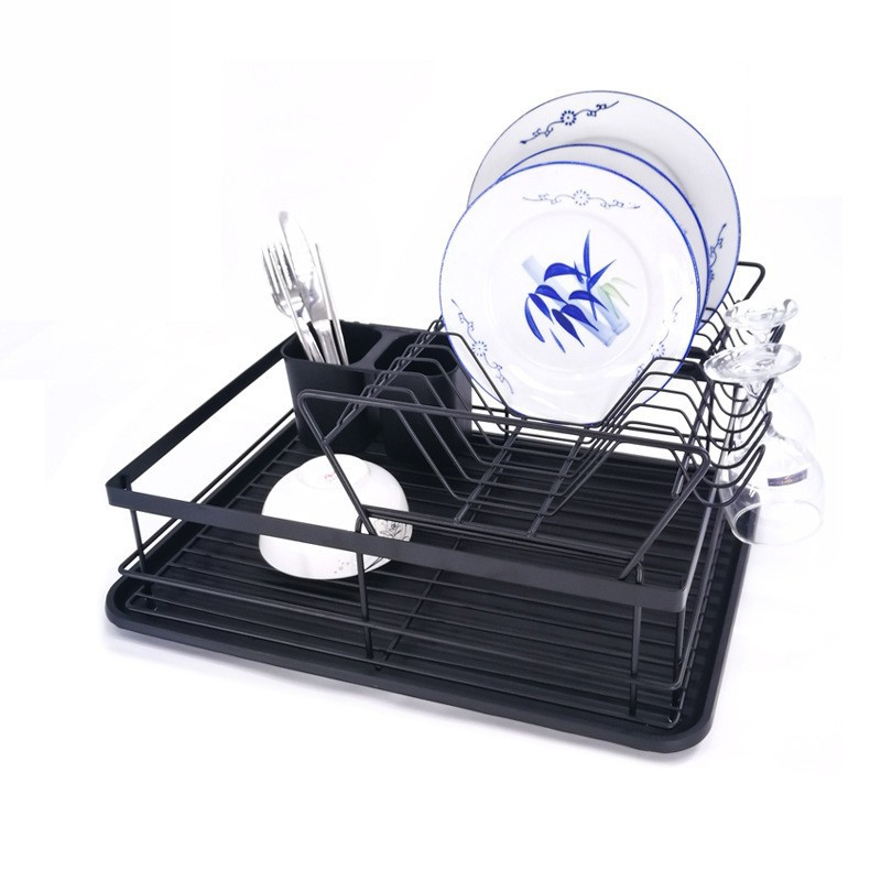 日式可挂杯碗碟架双层铁线带钩碗架置物架厨房沥水架放餐具收纳架