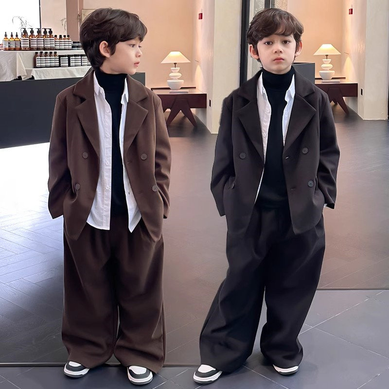 韩国Uamtor男童西装套装冬季款中大童痞帅风加绒加厚时髦帅气礼服