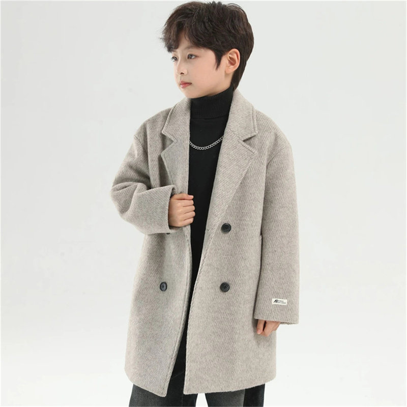 韩国Uamtor男童呢大衣秋冬中长款洋气中大童韩版穿搭时尚毛呢外套