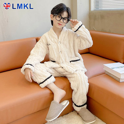 英国LMKL男童睡衣珊瑚绒儿童家居服2025新款冬季法兰绒男孩青少年