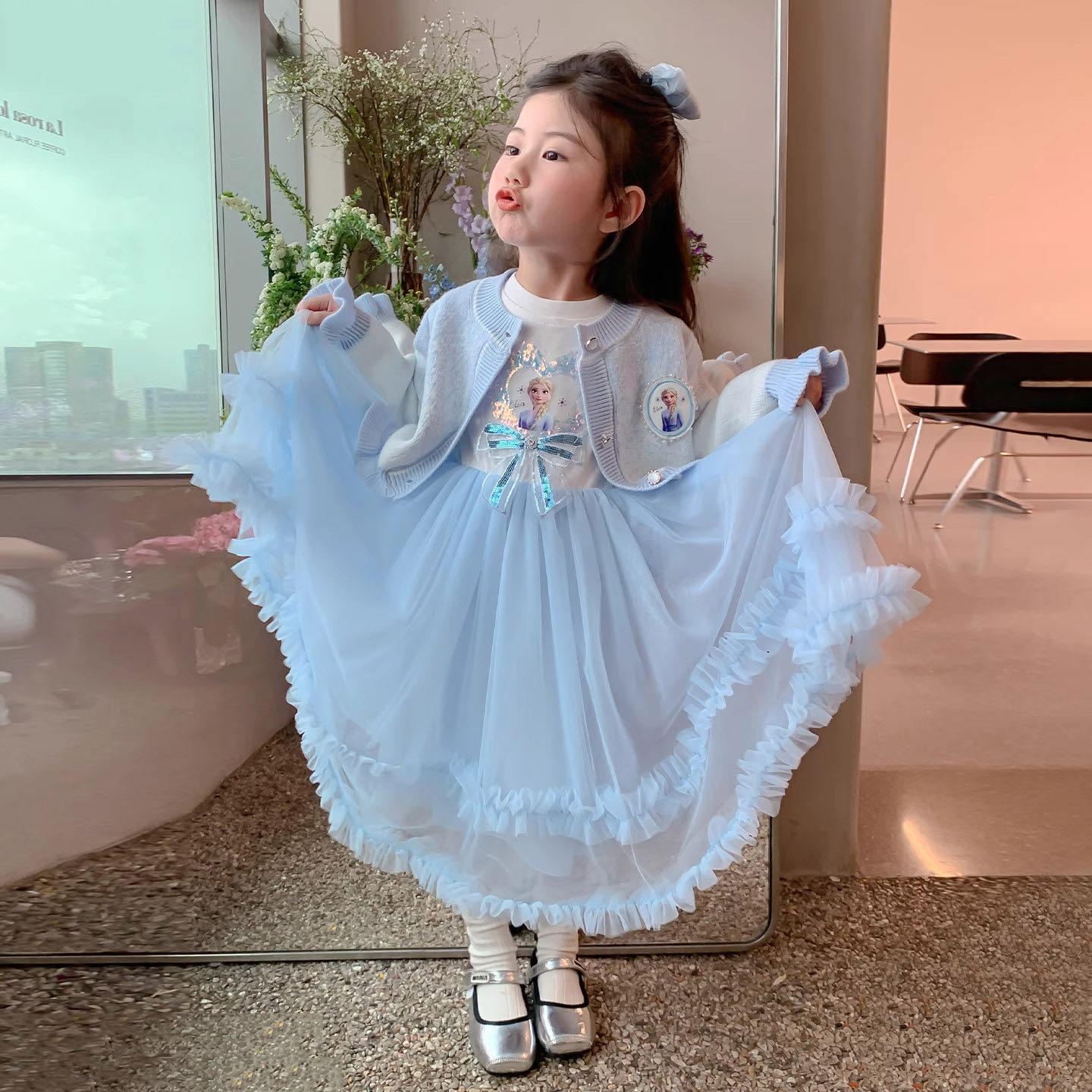 英国DGKP女童艾莎公主裙秋季长袖连衣裙儿童套装女孩秋装爱莎裙子