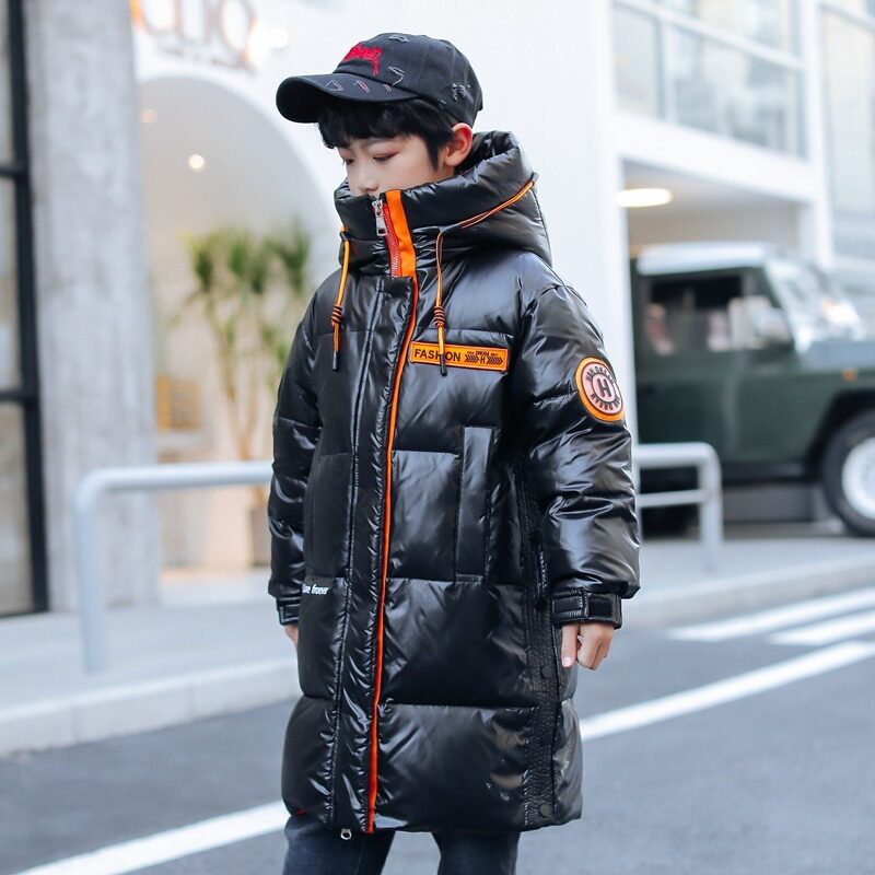 英国DHWA儿童羽绒服男童中长款新款洋气大童冬季立领连帽免洗外套
