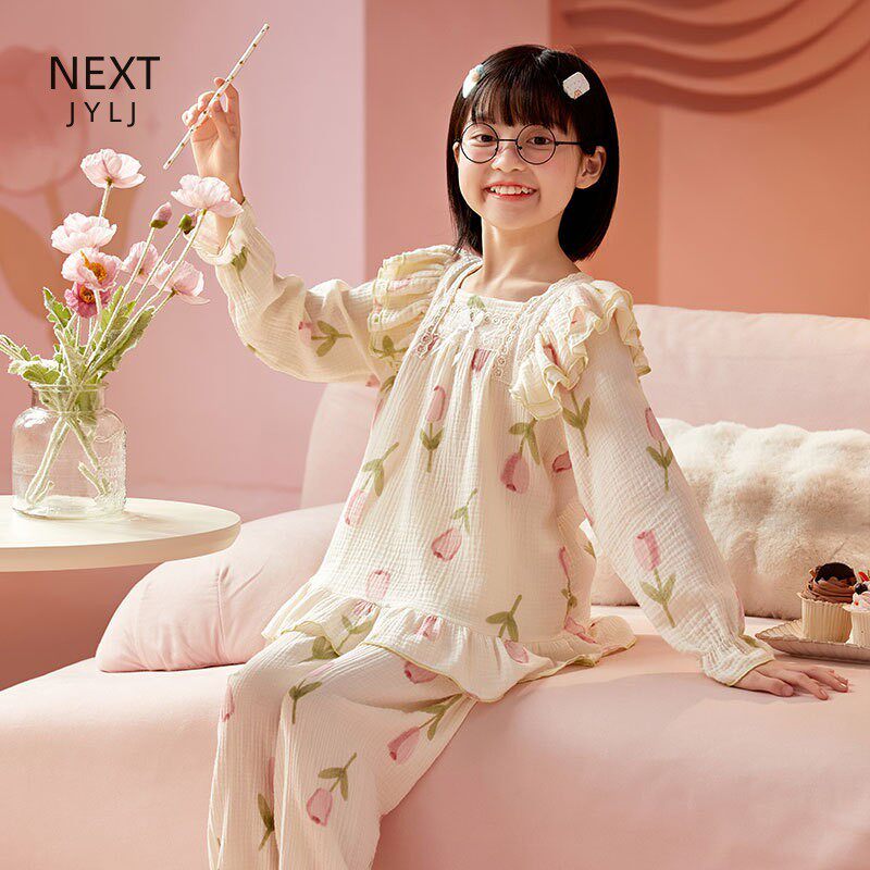 Next jylj女童睡衣纯棉薄款长袖春秋2024新款儿童女孩洋气家居服