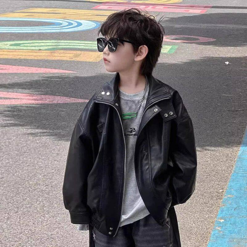 法国Uamtor男童复古皮衣外套2025秋季新款儿童飞行员夹克痞帅上衣