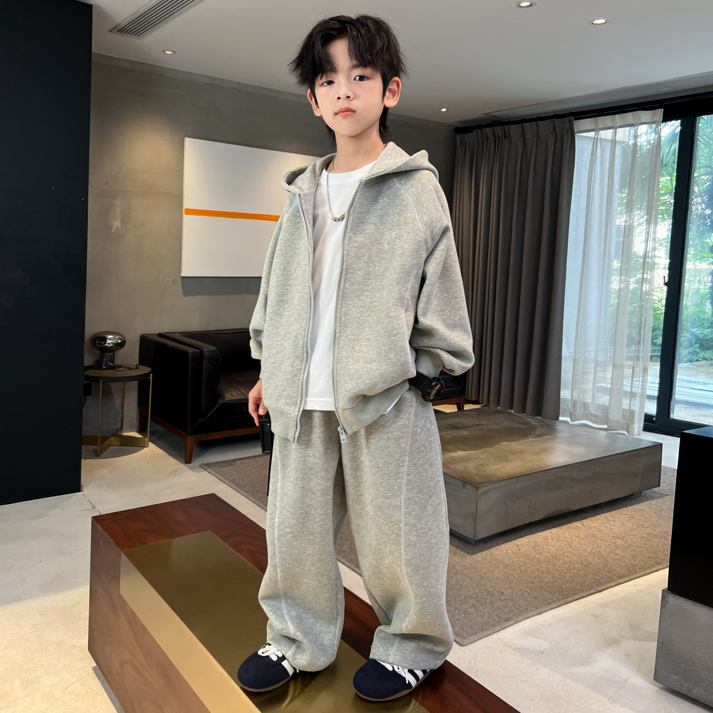 韩国Uamtor男童套装春秋2026新款中大童超好看卫衣拉链开衫运动服