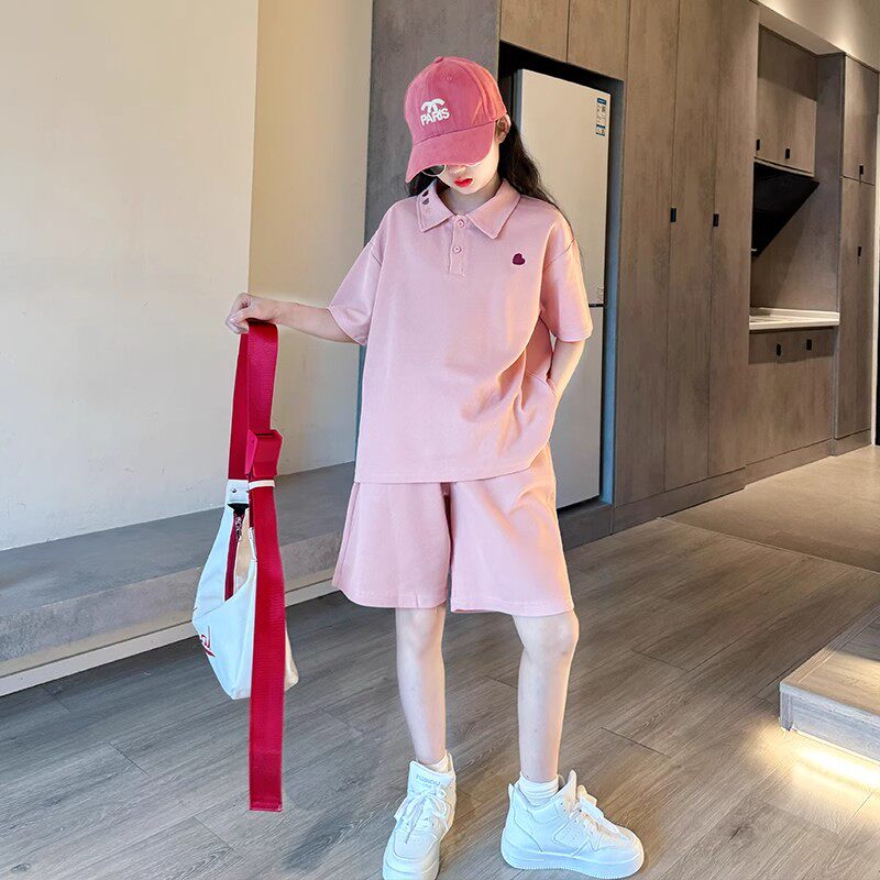 韩国Uamtor女童夏季套装POLO衫新款洋气短袖t恤大童女孩运动短裤