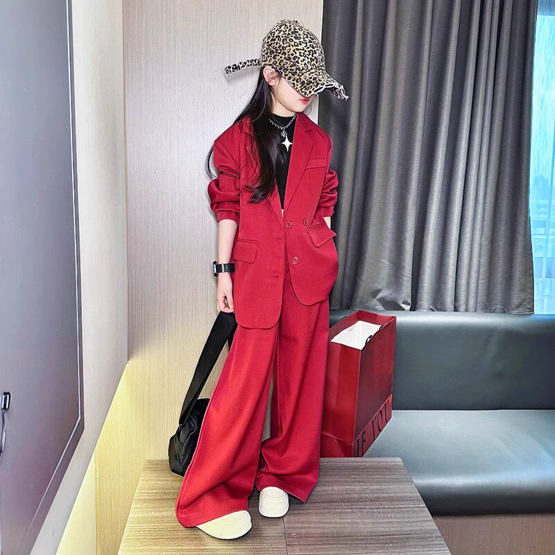 韩国Uamtor女童西服套装春秋2026新款时髦女孩走秀演出服时尚西装