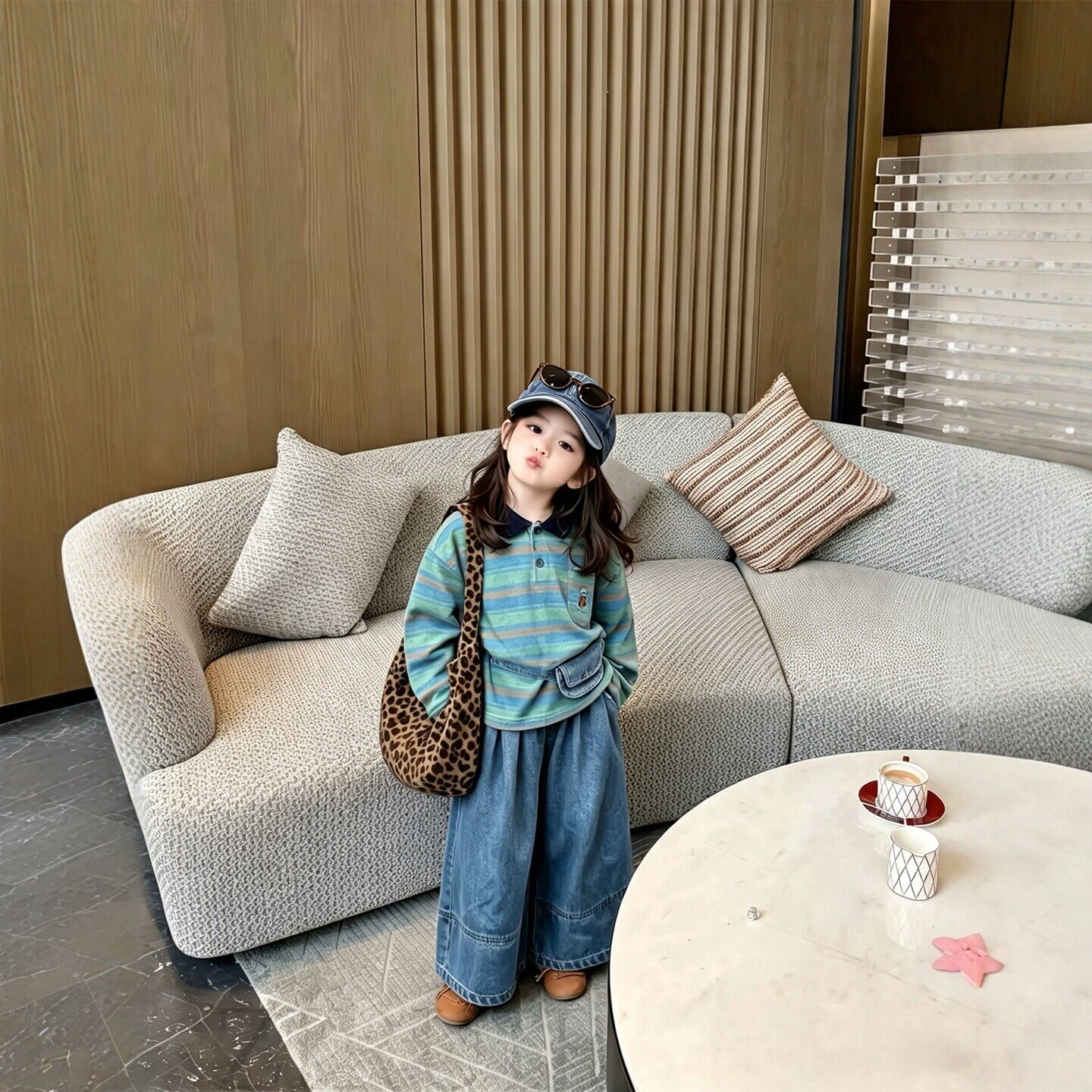 法国BERYDIA女童洋气穿搭2026秋季新款超好看长袖上衣牛仔裤套装