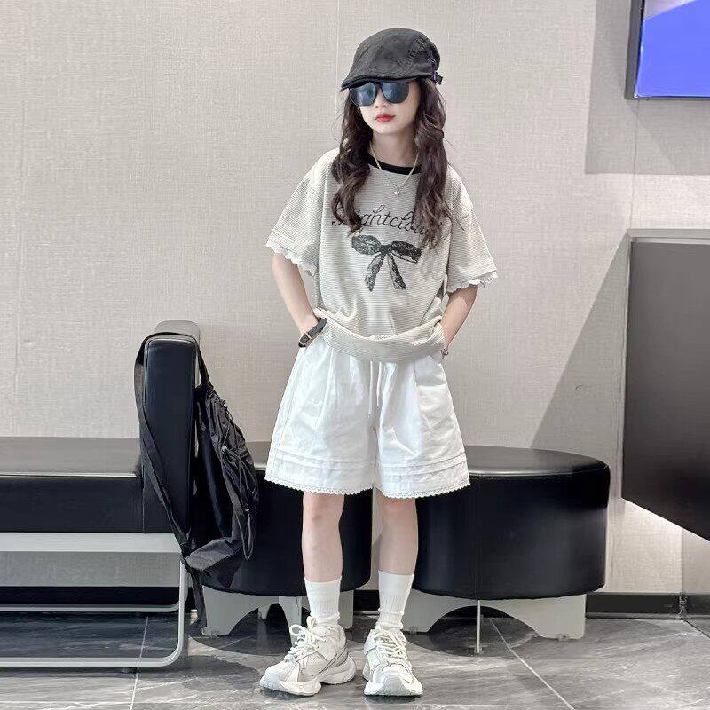 法国BERYDIA女童夏季t恤短裤套装2026新款女大童洋气纯棉五分裤子