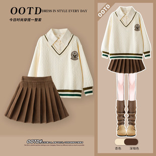 TTIT女童秋装套装2025新款儿童学院风卫衣大童初中生春秋百褶裙子