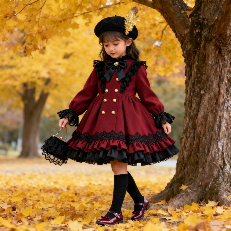 DGKP女童洛丽塔公主裙秋冬2026新款宫廷风儿童生日蓬蓬礼服连衣裙