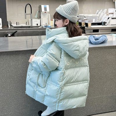 英国DHWA女童长款羽绒棉服秋冬季洋气中大童冬装加厚棉衣外套