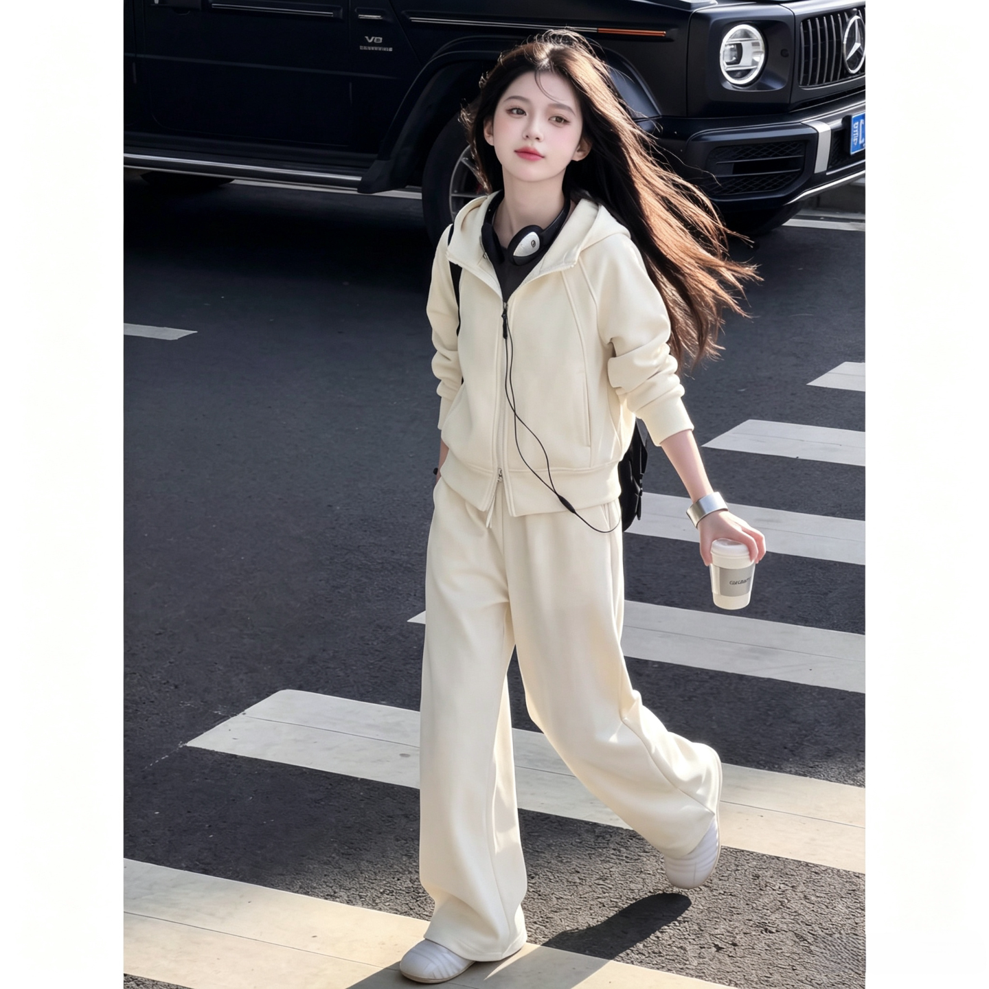法国BERYDIA女童秋季韩系套装2026新款中大童洋气连帽卫衣运动服
