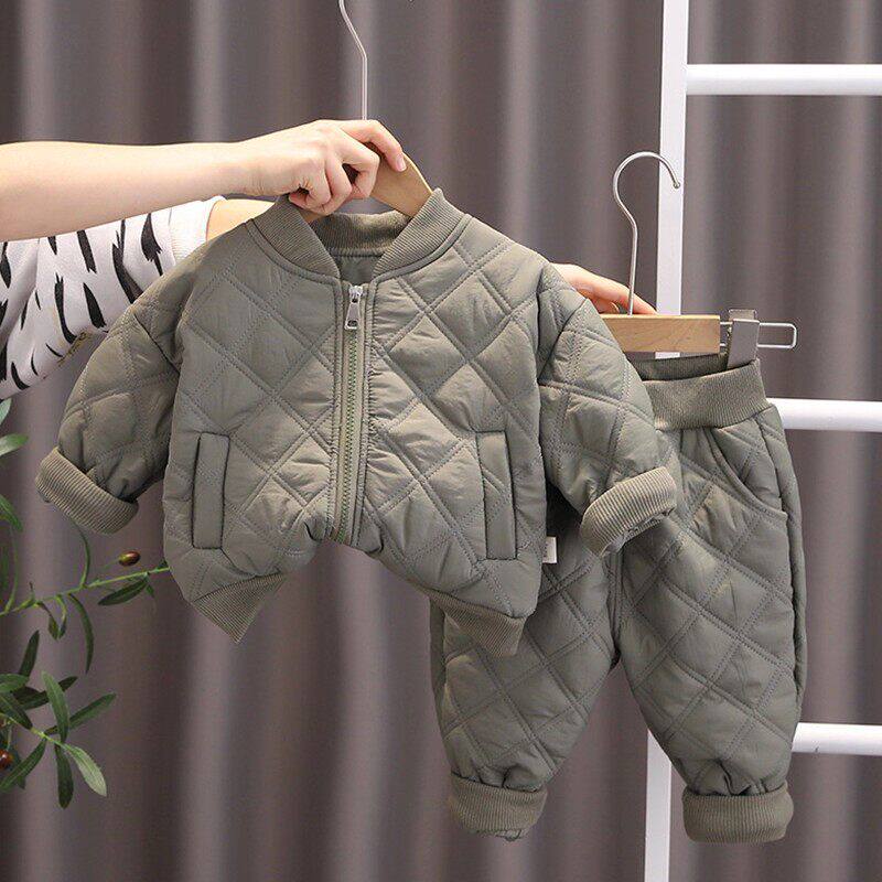 英国DHWA婴儿衣服秋冬款时髦加厚保暖棉服套装男宝宝夹棉棉衣冬装