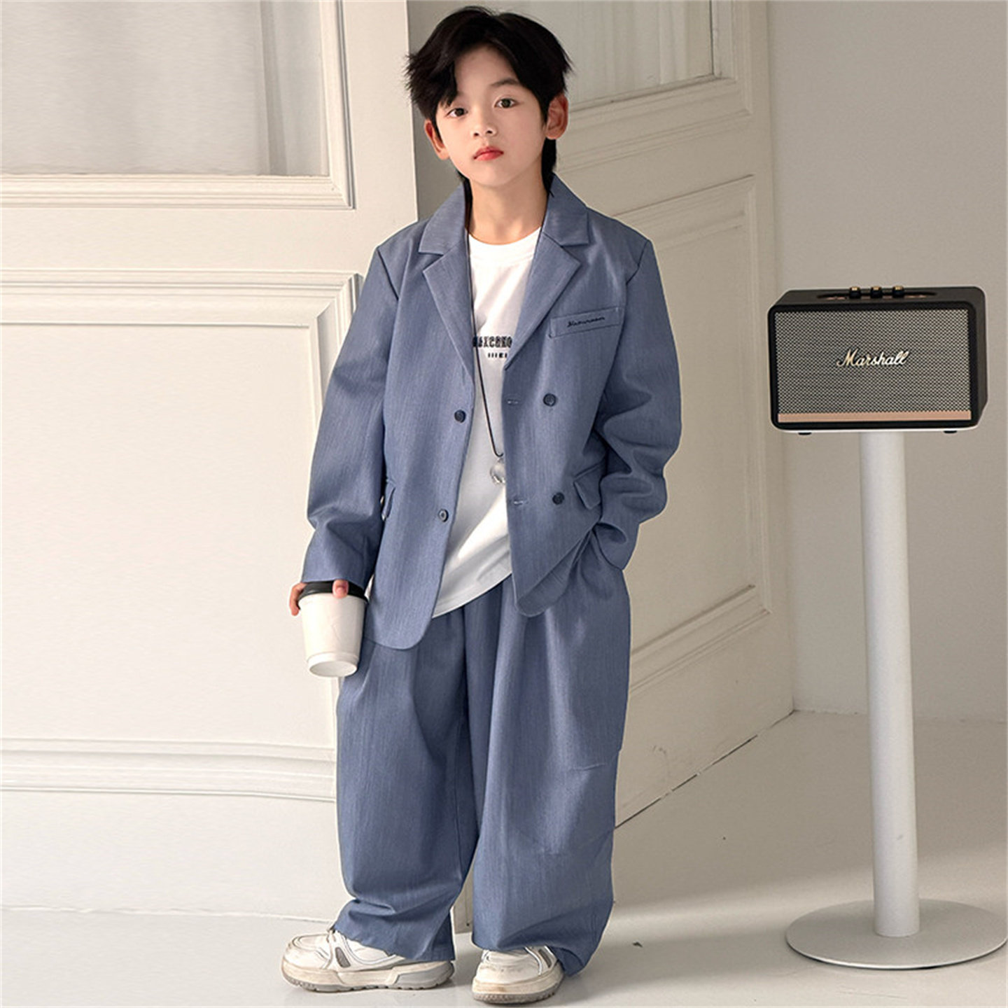 韩国Uamtor男童春装西服套装春秋款儿童休闲西装礼服单排扣两件套