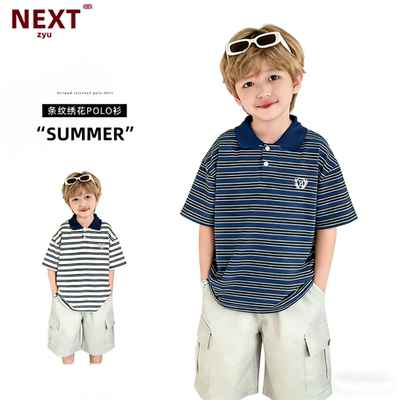 NEXT ZYU官方正品男童夏季条纹绣花POLO衫儿童洋气短袖T恤男孩子