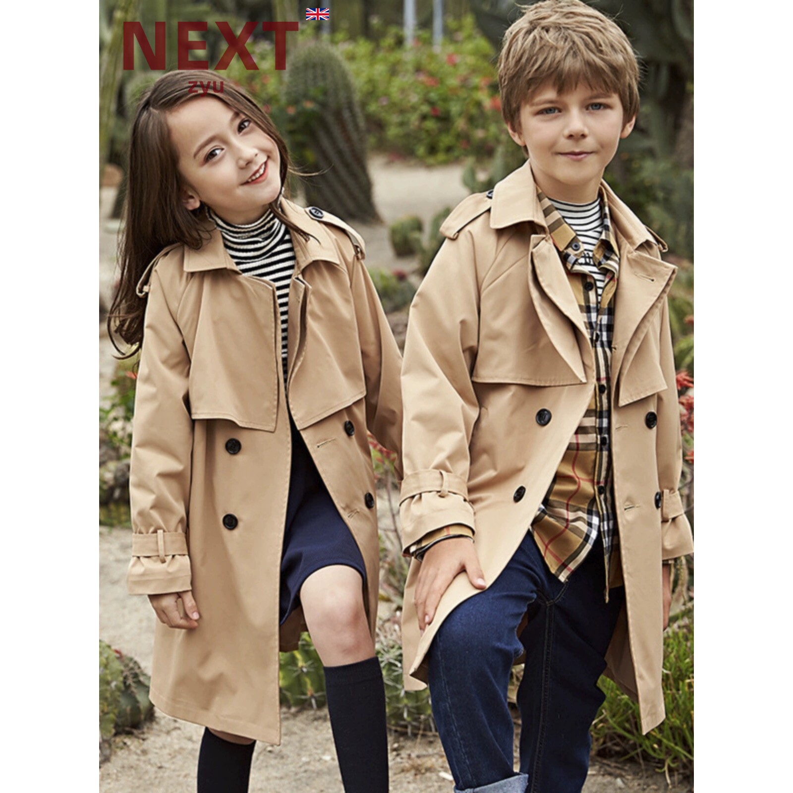 英国NEXT ZYU官方正品儿童风衣外套男童春秋女童中长款大童英伦风