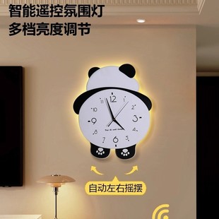 2025新款 熊猫钟表客厅挂钟壁灯家用钟表画时钟挂墙简约壁钟石英钟