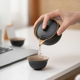 陶瓷快客杯一壶两杯二人户外泡茶茶壶便携式 旅行茶具套装 盖碗茶杯