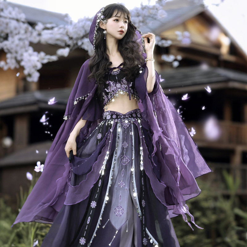 紫色汉服女敦煌西域风套装