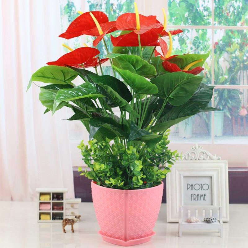 真假花草绿植红掌假花客厅装饰绿植物落地假花盆栽摆设舞台盆景