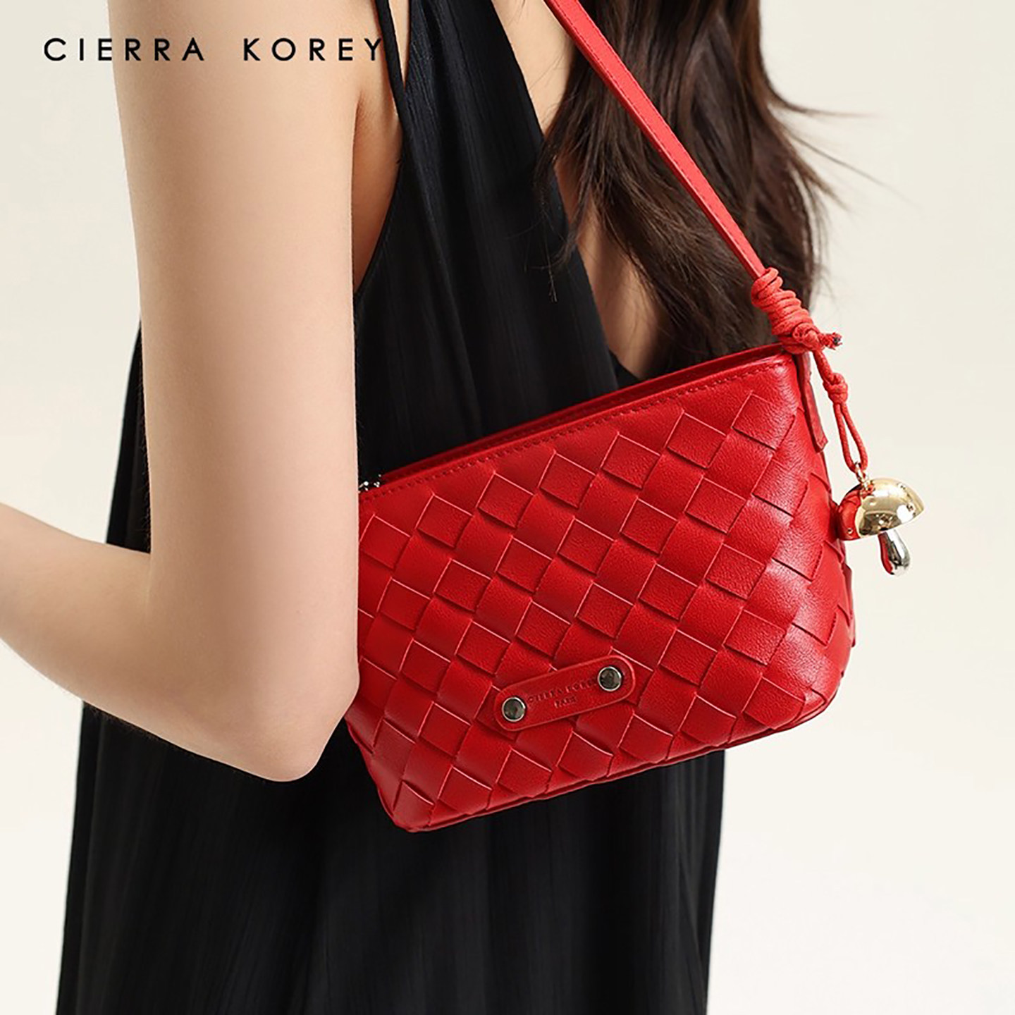 CierraKorey官网 托特包包女夏季红色编织包质感时尚单肩斜挎小包