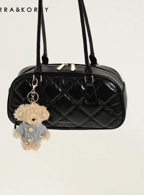 CierraKorey官网 经典黑色手提枕头包女2025新款菱格波士顿单肩包