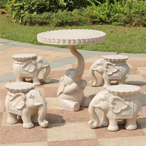 园林景观小品户外花园庭院草坪摆件玻璃钢仿真大理石大象桌凳雕塑