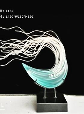 晶悦透明树脂浪花摆件雕塑客厅玄关抽象装饰艺术酒店会所大堂摆设