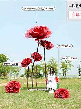 户外巨型不锈钢玫瑰花玻璃钢雕塑景区网红打卡商场景观装饰摆件