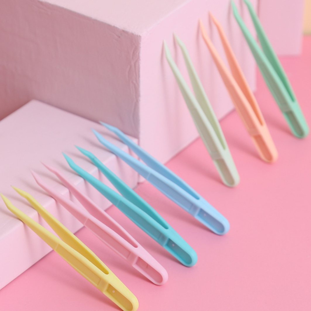 防静电塑料镊子纤维塑料耐酸碱精密圆头尖头平头弯头夹子专用