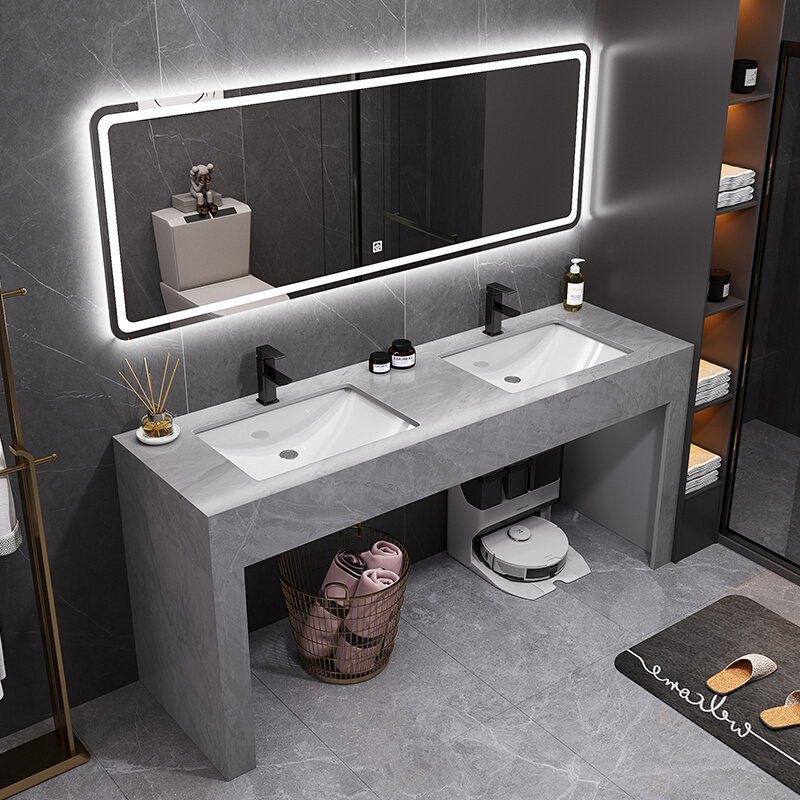 公共厕所落地O大理石洗漱台双盆易安装双人洗脸池卫生间洗手盆套