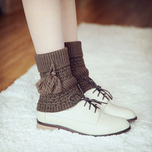 袜套加厚保暖护膝鞋 套秋冬靴套短款 新款 冬季 针织护膝流苏堆堆袜黑