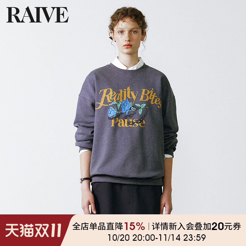 RAIVE宽松玫瑰印花全棉卫衣