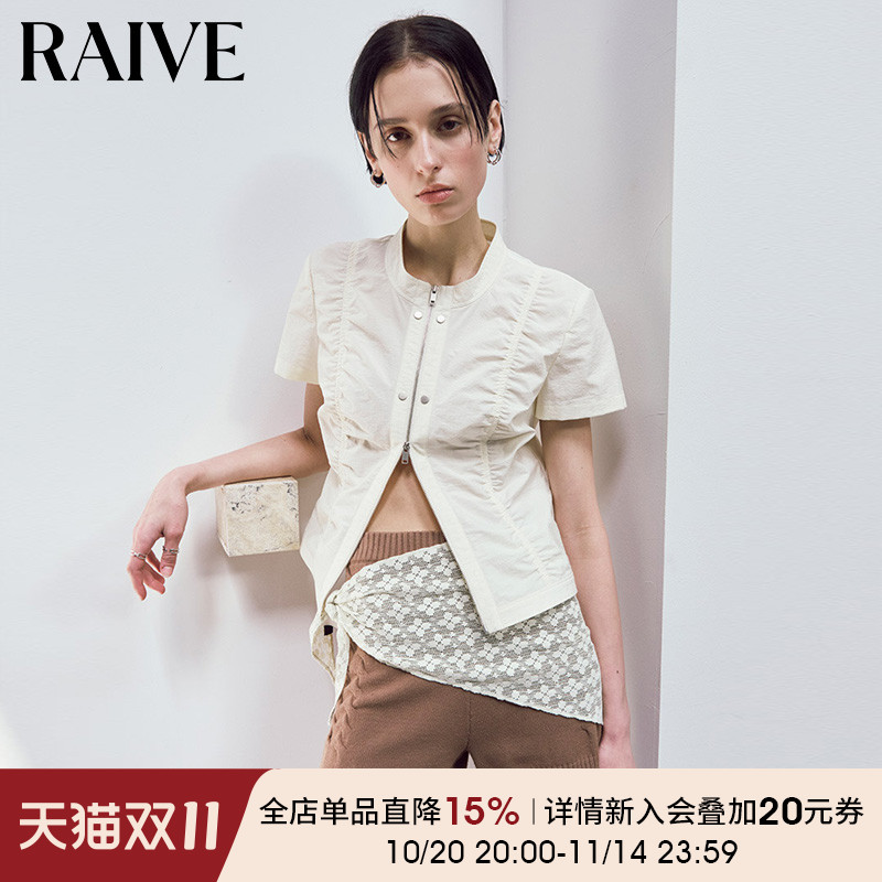 RAIVE双拉链显瘦短款短袖衬衫