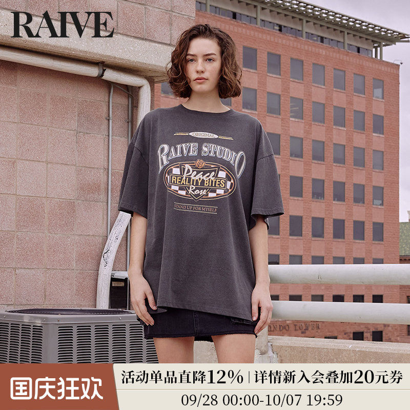 RAIVE宽松棋盘格复古印花短袖T恤图片