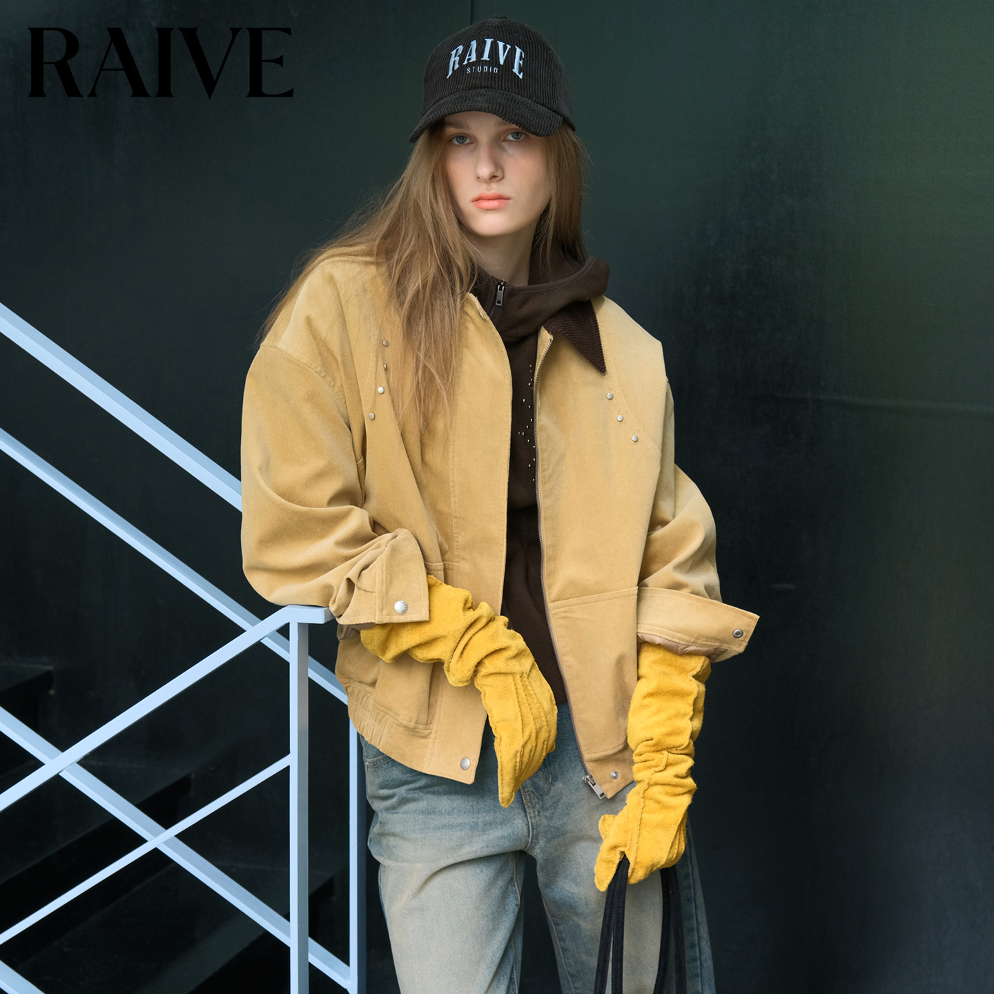 RAIVE铆钉口袋宽松韩系棉衣棉服