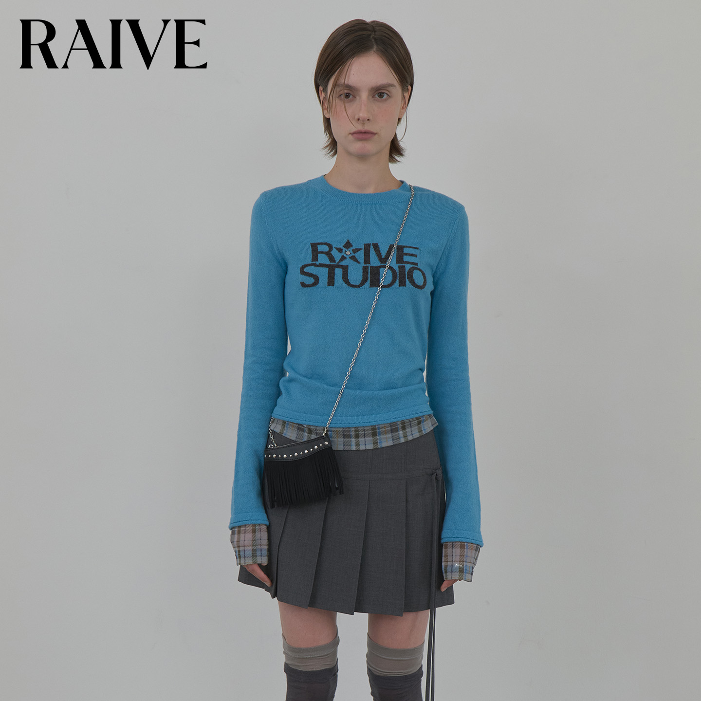 RAIVE修身内搭正肩显瘦毛针织衫