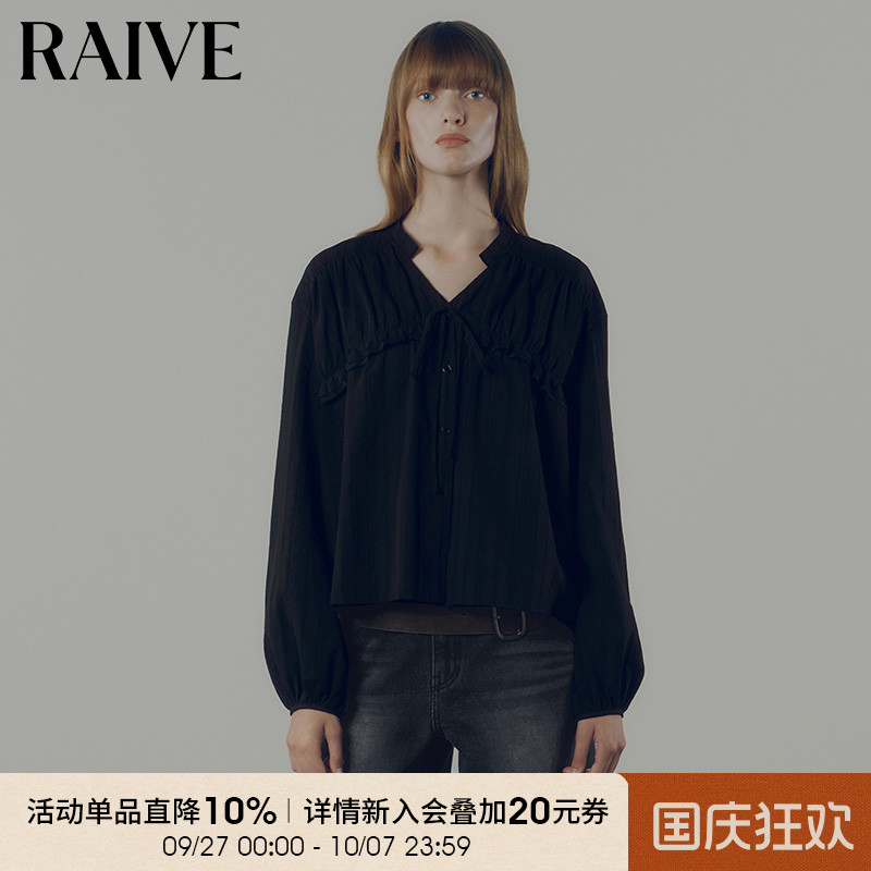 RAIVE领口V领系带韩版落肩衬衫