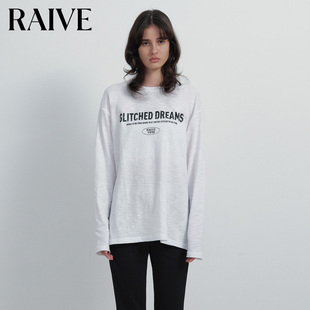 RAIVE2026春夏新款简约字母印花休闲韩系复古外搭圆领套头长袖T恤